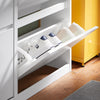 SoBuy FSR169-W Schoenenkast met 4 Vouwdeuren en 2 Lade’s – Compact, Ruimtebesparend, Wit, 98x19x95cm