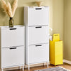SoBuy FSR177-H-W Schoenenkast met 3 kleppen schoenenkast smal schoenenrek met 6 legvlakken schoenencommode schoenenrek wit