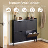 SoBuy FSR177-L-SCH Schoenenkast met 4 Omluikbare Deuren, Moderne Schoenenopberger, Compacte Schoenopslag, Smalle Schoenenkast voor Kleine Hal of Gang 100x19x91cm Zwart