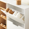 SoBuy FSR183-WN Schoenenkast, schoenenopslag, entreekast, schoenenkast, opbergkast, commode met 4 kleppen en 3 open vakken, opbergdoos