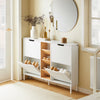 SoBuy FSR183-WN Schoenenkast, schoenenopslag, entreekast, schoenenkast, opbergkast, commode met 4 kleppen en 3 open vakken, opbergdoos