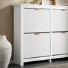 SoBuy FSR186-II-W Schoenenkast – Smalle Opbergkast met 4 Kleppen, Perfect voor Hal & Woonkamer – Compact Design, Wit – 104x23x82 cm