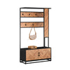 SoBuy FSR194-N Entreekast met bank, 1 stang en 5 haken, kapstok, garderobe, kleerhanger, voor hal, slaapkamer, woonkamer, industriële stijl, kleur naturel en zwart