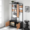 SoBuy FSR194-N Entreekast met bank, 1 stang en 5 haken, kapstok, garderobe, kleerhanger, voor hal, slaapkamer, woonkamer, industriële stijl, kleur naturel en zwart