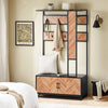 SoBuy FSR194-N Entreekast met bank, 1 stang en 5 haken, kapstok, garderobe, kleerhanger, voor hal, slaapkamer, woonkamer, industriële stijl, kleur naturel en zwart