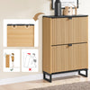 SoBuy FSR202-N Schoenenkast voor entree, dunne schoenenkast, compacte schoenenopslag en Scandinavisch design, geschikt voor 8-12 paar, zwart en licht hout, 60 x 24 x 88 cm