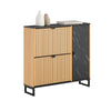 SoBuy FSR203-N Smalle schoenenkast voor entree, schoenenkast met 2 kleppen en zijdeur, schoenenopslag, Scandinavisch design, compact, zwart, licht hout, 90 x 24 x 88 cm
