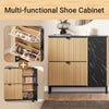 SoBuy FSR203-N Schoenenkast met 2 Kleppen & Zijvak, Smal 24cm voor Hal, 8 Paar, Combineerbaar – Zwart/Hout, 90x24x88cm