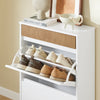 SoBuy FSR205-WN Schoenenrek, schoenenkast, entree – compact met lade en kanteldeuren – Scandinavisch design voor entree en hal – wit hout 61 x 26 x 91 cm