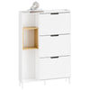 SoBuy FSR209-WN Smalle Schoenenkast voor Hal – Witte Schoenenkast met 3 Kleppen – Ruimte voor 9 Paar – Ideaal voor Kleine Ruimtes – MDF & Bamboe, 90×19×129,5 cm