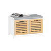 Pre-order SoBuy FSR23-II-WN Schoenenbank met Opbergruimte en Comfortkussen – 2-Deurs Schoenenkast voor Hal – 71x35x43cm, Wit/Naturel