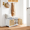 Pre-order SoBuy FSR23-II-WN Schoenenbank met Opbergruimte en Comfortkussen – 2-Deurs Schoenenkast voor Hal – 71x35x43cm, Wit/Naturel