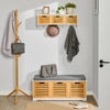 SoBuy FSR23-WN Schoenenbank met Kussentje en 3 Mandjes – Houten Opbergbank voor Hal of Gang – 105x35x43cm, Wit + Natuurlijk