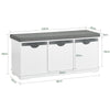 SoBuy FSR30-W Schoenenbank met 3 Verwijderbare Manden en Comfortabel Kussen - Multifunctionele Opbergbank voor Schoenen en Speelgoed voor Woonkamer en Hal - MDF, Wit, 100x36x46cm