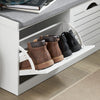 SoBuy FSR62-II-W Schoenenkast met Zitbank & Kussen – Opbergbank voor Entree – Tot 8 Paar – 97×30×47 cm, Wit/Grijs