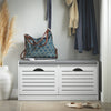 SoBuy FSR62-II-W Schoenenkast met Zitbank & Kussen – Opbergbank voor Entree – Tot 8 Paar – 97×30×47 cm, Wit/Grijs