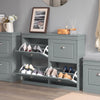 SoBuy FSR79-HG Smalle Schoenenkast met 4 Kleppen – 16 Paar Schoenen, 24 cm Diep, Grijs, 105×24×83 cm