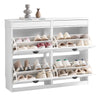 Pre-order SoBuy FSR79-WG Schoenenkast met 4 kleppen, schoenenkast, entree, schoenenkast, schoenenrek, 16 paar, voor hal, entree, 103 x 23 x 82 cm, antiek houteffect, wit