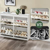 Pre-order SoBuy FSR79-WG Schoenenkast met 4 kleppen, schoenenkast, entree, schoenenkast, schoenenrek, 16 paar, voor hal, entree, 103 x 23 x 82 cm, antiek houteffect, wit