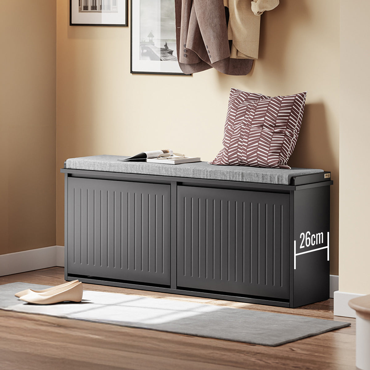 SoBuy FSR86-W Opbergbank Met Gestoffeerd Kussen Lage Kast Entree Schoenenkast Comfortabele Bank Met SoBuy FSR86-W Opbergbank Met Gestoffeerd Kussen Lage Kast Entree Schoenenkast Comfortabele Bank Met