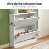 SoBuy FSR99-W Smalle Schoenenkast met 2 Kleppen – Compact Schoenenrek voor 8–10 Paar – Ideaal voor Hal & Appartement – Wit 76×18×78 cm