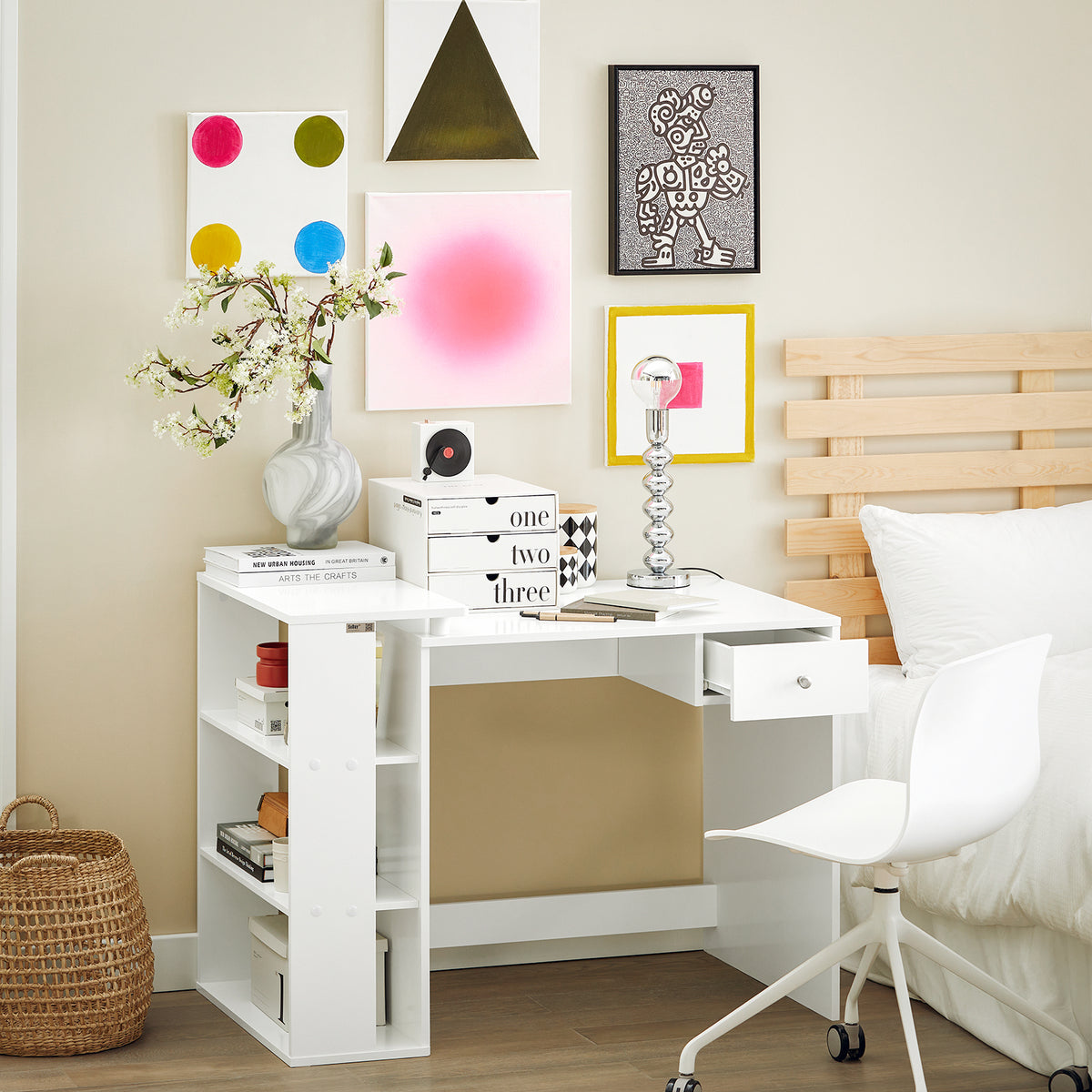 FWT106-W Bureau met 2 planken, computertafel, bureautafel, werkt