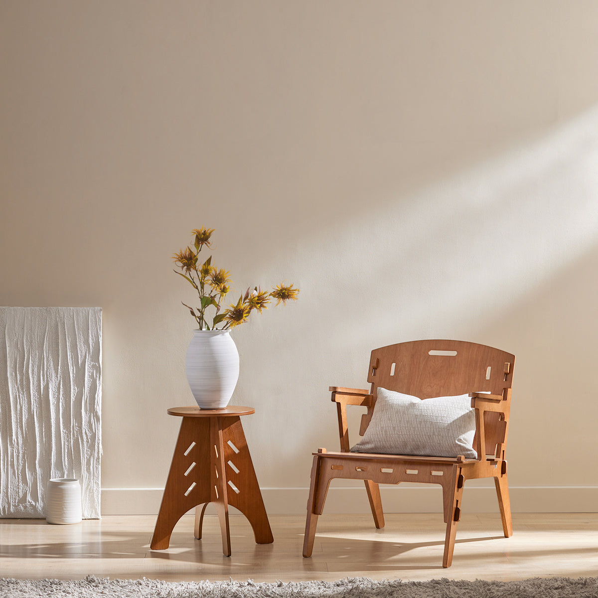 SoBuy FBT74-W Set van 2 Bijzettafel met Planken Salontafel Bamboe Wit/ Naturel