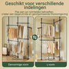 SoBuy KLS03-II-SCH Telescopische Kledingrail, Stevig Verstelbaar Open Kledingrek met Hangerails en Extra Gratis Haken, Voor Slaapkamer & Dressing, Zwart