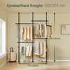 SoBuy KLS03-II-SCH Telescopische Kledingrail, Stevig Verstelbaar Open Kledingrek met Hangerails en Extra Gratis Haken, Voor Slaapkamer & Dressing, Zwart