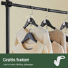 SoBuy KLS03-II-SCH Telescopische Kledingrail, Stevig Verstelbaar Open Kledingrek met Hangerails en Extra Gratis Haken, Voor Slaapkamer & Dressing, Zwart