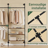 SoBuy KLS18-SCH industrieel wandrek, kledingrek van vaste buizen met 3 stangen en 3 MDF-planken, robuuste open kledingkast, ruimtebesparend, industrieel zwart