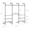 SoBuy KLS19-SCH wandgemonteerde kledingstang met 4 hangstangen + 4 MDF-planken, open kledingkast, draagvermogen 120 kg voor slaapkamer, 265x48x220 cm, industrieel zwart