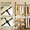 SoBuy KLS19-SCH wandgemonteerde kledingstang met 4 hangstangen + 4 MDF-planken, open kledingkast, draagvermogen 120 kg voor slaapkamer, 265x48x220 cm, industrieel zwart