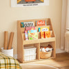 SoBuy KMB01-N Kinderbibliotheek met Opbergruimte en 3 Planken, 2 Open Compartimenten – Speelgoedopslag en Boekenrek voor Kinderen, Natuurlijk Hout – 73x30x80 cm