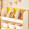 SoBuy KMB107-G Opbergkast voor kinderen, speelgoed en boeken, boekenrek voor kinderkamer, kinderboekenkast, 3 vakken en 3 kunststof dozen