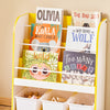 SoBuy KMB108-G Boeken- en speelgoedrek, kinderboekenkast, opbergrek voor kinderkamer, opbergkast voor speelgoed en boeken, 3 vakken en 3 afneembare dozen