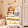 SoBuy KMB108-G Boeken- en speelgoedrek, kinderboekenkast, opbergrek voor kinderkamer, opbergkast voor speelgoed en boeken, 3 vakken en 3 afneembare dozen