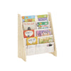 SoBuy KMB50-N Montessori Kinderboekenkast – Speelse Opbergkast voor Boeken & Speelgoed met 4 Vakken en 3 Stoffen Zakken – Naturel, 63×28×76 cm