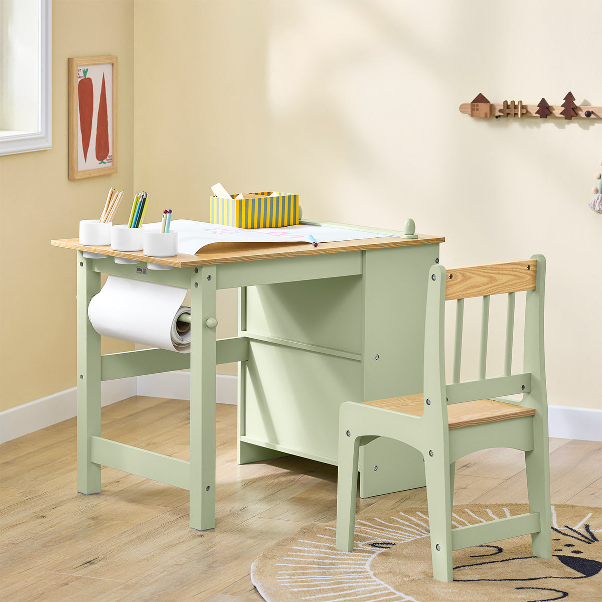 SoBuy Kinderbureauset, Kindertafel 2 Kinderkrukjes, Kindertafel en