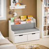 SoBuy KMB66-W Kinderopbergbank met Boekenkast, 2 Laden op Zwenkwielen en Zitkussen, Kinderboekenkast, Boekenkast, Speelgoedkast