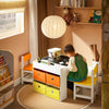 SoBuy KMB75-K-W Kindertafelset met 2 stoelen, tekentafel, dubbelzijdig omkeerbaar, met schoolbord, 4 opbergdozen