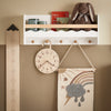 SoBuy KMB78-W Wandplank voor Kinder, Hangende Opbergplank, Kinderkapstok, Boekenplank, Wand Boekenkast met 1 Plank en 5 Haken voor Kinderkamer