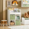 SoBuy KMB79-W Kinderbibliotheek, Speelgoed- en Boekenrek, Opbergmeubel met 3 Planken, 4 Vakjes en 2 Opbergdozen, 60x34x80 cm