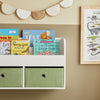 SoBuy KMB81-W Wandplank voor Kinder, Hangende Opbergplank, Kinderkapstok, Boekenplank, Wand Boekenkast met 2 Planken en 2 Opbergdozen