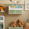SoBuy KMB81-W Wandplank voor Kinder, Hangende Opbergplank, Kinderkapstok, Boekenplank, Wand Boekenkast met 2 Planken en 2 Opbergdozen