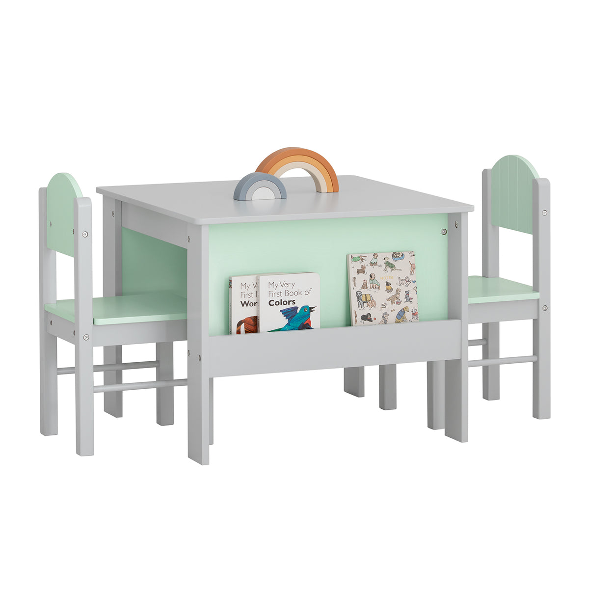 SoBuy KMB92-GR Kindertisch Mit 2 Stühlen, Sitzgruppe Mit Stauraum, Multifunktionaler Aktivitätstisch für Kinder, Spieltisch Innen, Tisch-Stuhl-Set Weiß-Grün SoBuy KMB92-GR Kindertisch Mit 2 Stühlen, Sitzgruppe Mit Stauraum, Multifunktionaler Aktivitätstisch für Kinder, Spieltisch Innen, Tisch-Stuhl-Set Weiß-Grün
