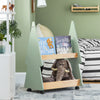 SoBuy KMB99-GR Kinderboekenkast met wieltjes, boekenrek voor kinderkamer, met 3 planken en 4 wielen, natuurgroen, 60 x 36 x 82 cm