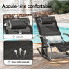 SoBuy OGS28-SCH | Ligstoel | Tuinstoel | Swingstoel | Schommelstoel | Ergonomische | met Verstelbare Hoofdsteun en Zijzak | Zwart