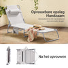 SoBuy Opvouwbare Ligstoel, Verstelbare Tuinligstoel met Hoofdsteun en Opbergzak, Ergonomische Relaxstoel voor Buiten,Tuin, Balkon en Terras, Beige, OGS35-MI
