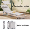 SoBuy Opvouwbare Ligstoel met Verstelbare Luifel, Tuinligstoel met 4 Ligposities, Lounge stoel, Zonnekap, voor Zwembad, Tuin, Patio, Kamperen, Strand, Camping, Beige, OGS48-MI